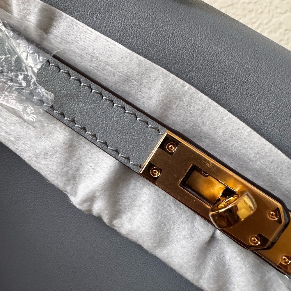 LEATHER INSIDE & OUT | Light Blue Mini 25 Sellier KL Top Handle w/ Gold HW S17 - Picture 3 of 13